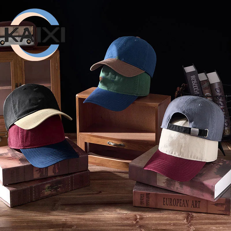 Wholesale Blank Custom Hat 6 Panel Soft Baseball Caps WithTwo Tone Custom Distressed Acid Washed Cotton Dad Hat  Metal Strap