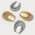 European and American Ins Niche Design Brass-plated 24k Gold Oval Ear Buckle Double Layer Full Diamond U-shaped Zircon Earrings