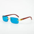 Luxury Designer Wooden Sunglasses Rimless Rectangle Sun Glasses Women Bamboo Sunglasses