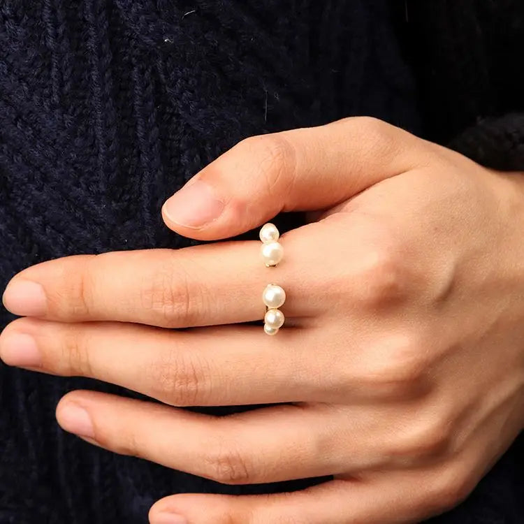 Chris April Jewelri Pvd 18k Gold Plated Stainless Steel Pearl Open Ring