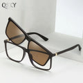 16519 Qsky Optical Frames Eyeglasses Polarized Sunglasses Square Shape Anti Blue Light Eyeglass Magnetic Clip on Glasses for Men