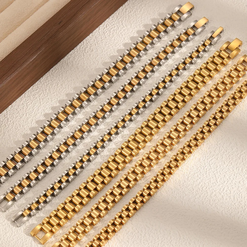 Fashion Stainless Steel Watchband Bracelets for Women PVD 18k Gold Plated Waterproof Wrist Cuff Bangles Jewelry