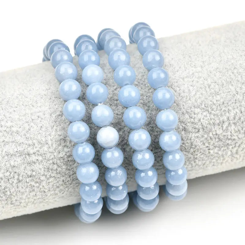 Natural Stone Blue Angelite Angel Bracelet Single Elastic Romantic Crystal Yoga Blue Bracelet Woman Jewelry 6810mm Beads