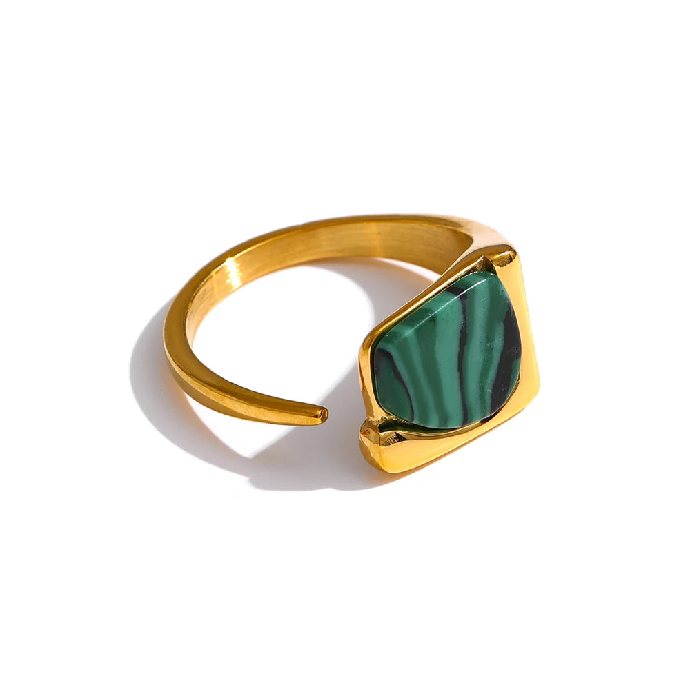 JINYOU 2236 Vintage Natural Stone Opening Metal Finger Ring Jewelry New Stainless Steel Women Ring MegaBDM