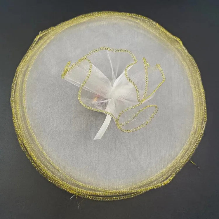 Custom 22.5cm 9" Round White in the Center With Shimmering Trim Circles Shiny Organza Tulle Circles for Party Decoration