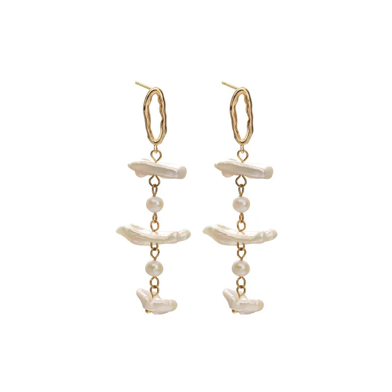 original design fresh water natural pearl petals earrings vintage freshwater pearl long wind chime earrings 18k