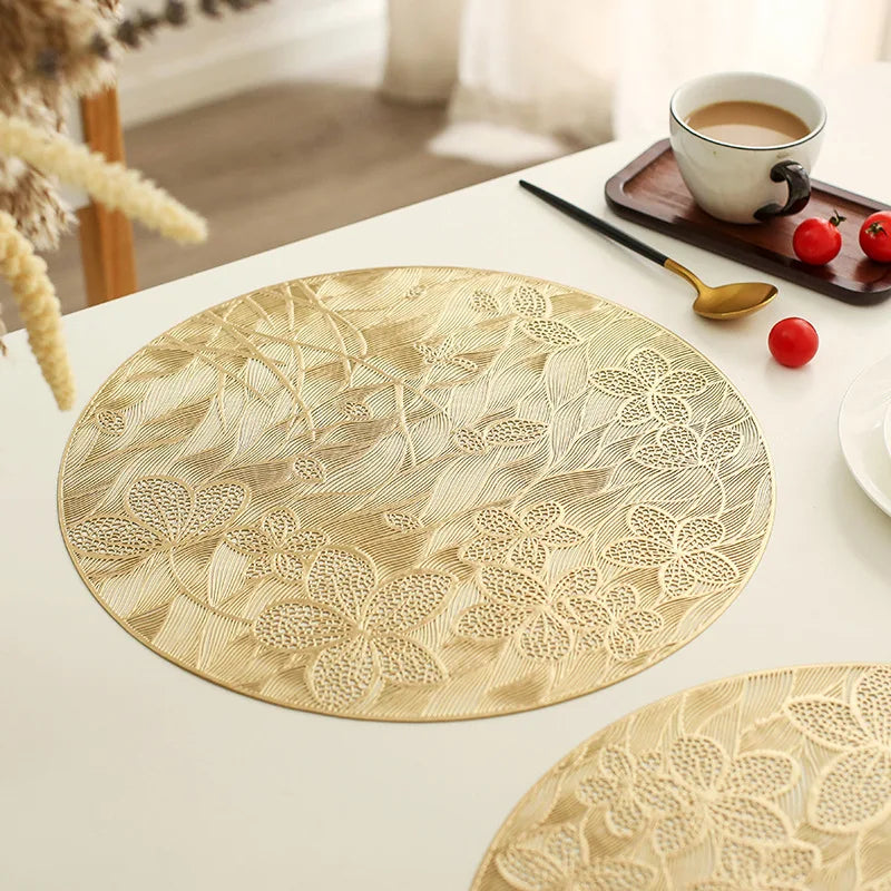 Hollow Out Tabletex Table Decor Metallic Gold Charger Plates Mats Vinyl PVC Placemats for Holiday Wedding Reception