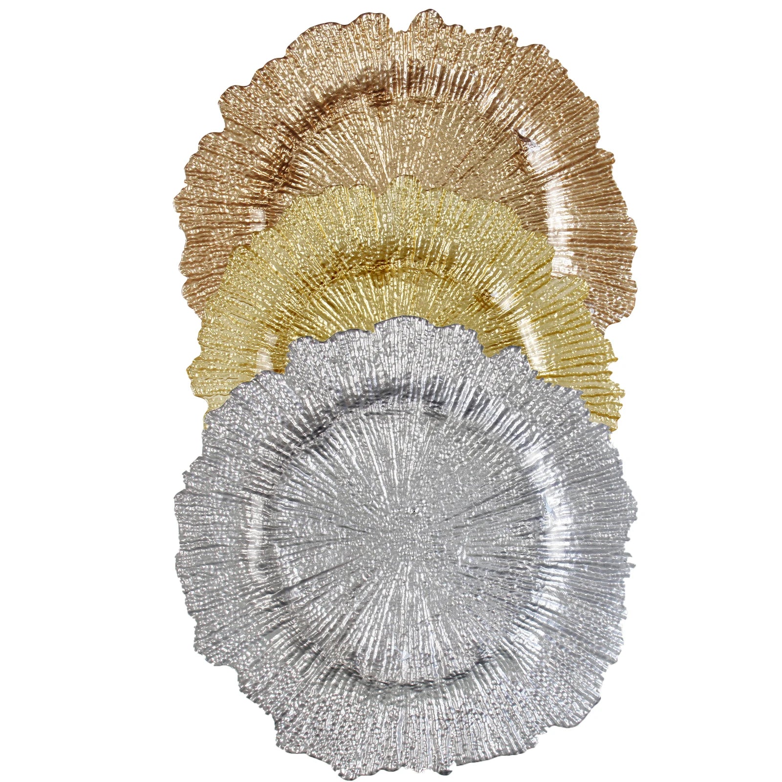 Eco-Friendly 13\" Gold Charger Plates Irregular Plastic Reef Design for Elegant Wedding Dinner Decor MOQ 100pcs Under Plate