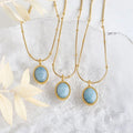Women's 18K Gold Plated Stainless Steel Oval Blue Sapphire Aquamarine Natural Jade Gem Stone Gemstone Pendant Necklace