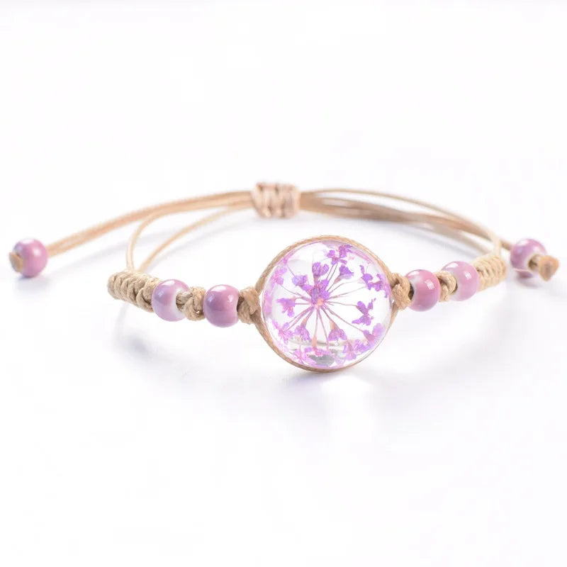 Wholesale Handmade Beading Rope Woven BraceletDried Flower Bracelet With Ceramic BeadsWomen Bracelets Hommes