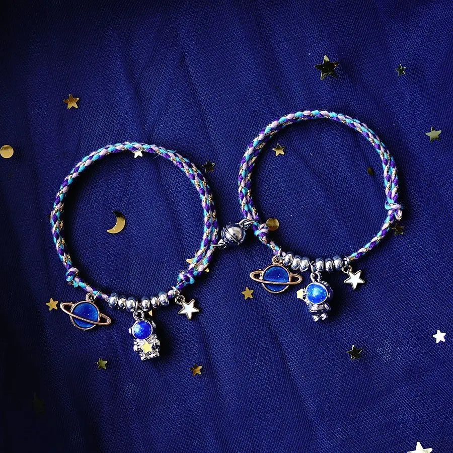 Fashion Astronaut Spaceman Pick Star Couple Magnetic Bracelet Valentine's Day Gift Bracelet Braided Rope Lover Bracelet