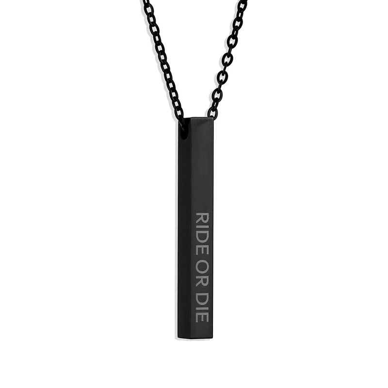 Engraved Inspirational Statement Vertical 3D Bar Necklace Custom Accept