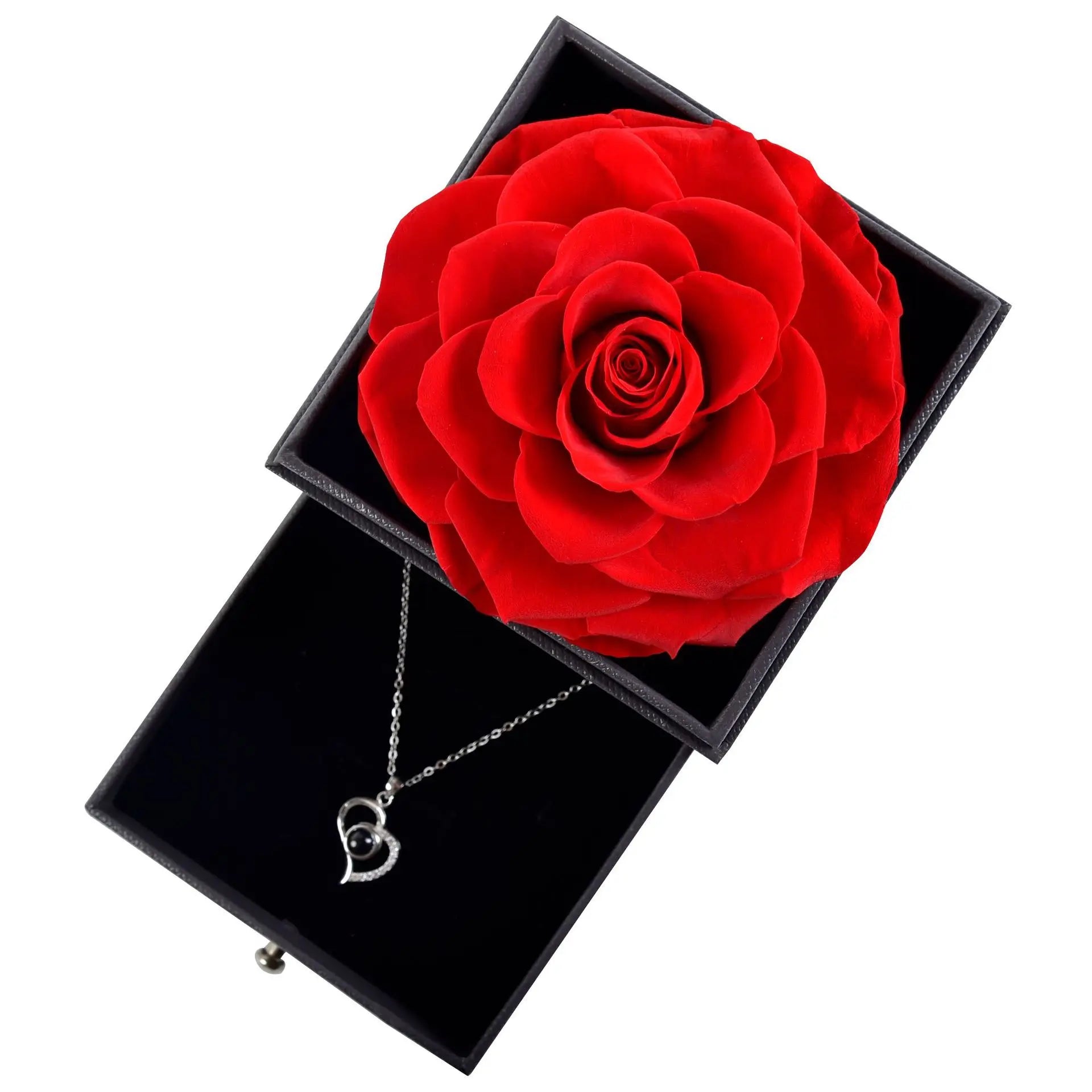 Beautiful Love Christmas Valentine Eternal Flower Red Rose Jewelry Necklace Box Decorative Flowers for Birthday Gift