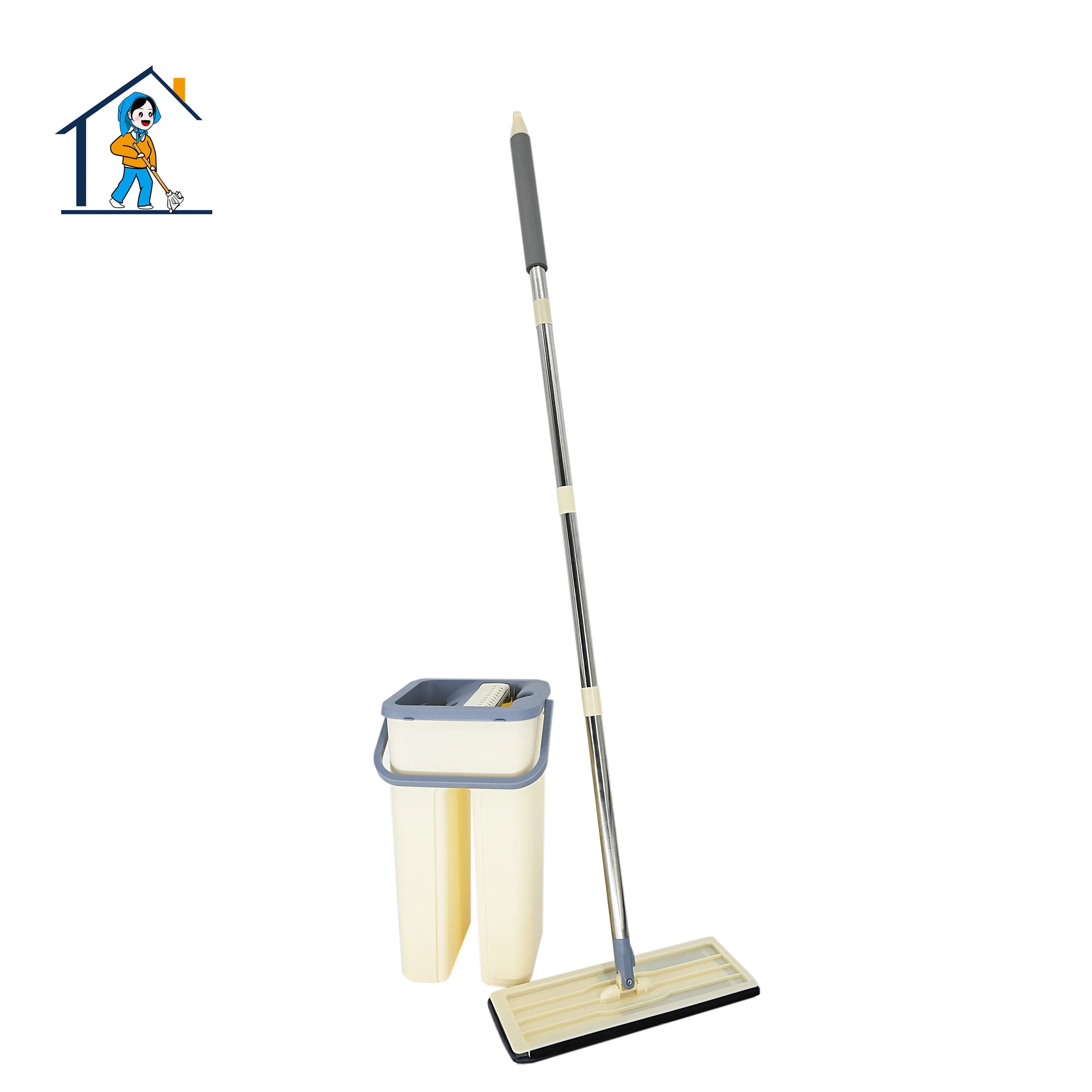 High Quality Microfiber Flat Mop Set Heathy Handfree Magic Squeeze Split Bucket Swivel Handle for Efficient House Floor Cleaning