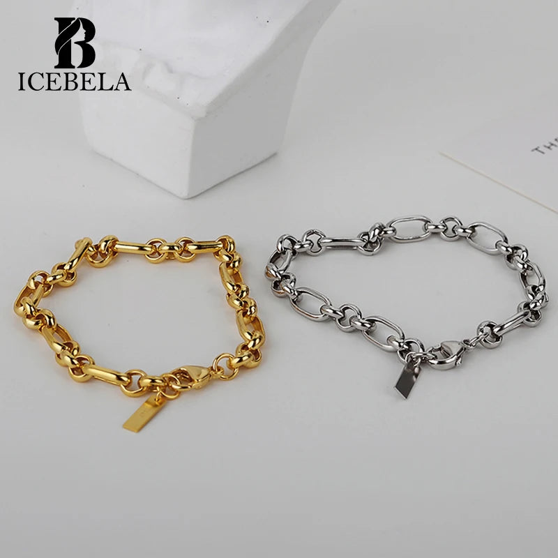 ICEBELA Jewelry Simple Personality S925 Sterling Silver 18K Gold Plated Thin Chain Bracelet for Wrist Bracelet