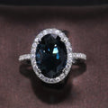 CAOSHI Super Large Oval Royal Blue Gemstone Crystal Zirconia Ring Girls Macro Pave Diamond Set Elegant Blue Rings Silver Color