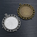 35mm Inner Size Bronze Antique Silver Plated Double Side Cabochon Blank Base Setting Charm Pendant DIY Jewelry Findings