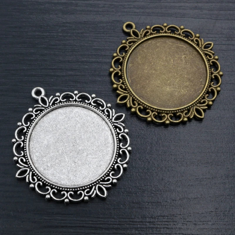 35mm Inner Size Bronze Antique Silver Plated Double Side Cabochon Blank Base Setting Charm Pendant DIY Jewelry Findings