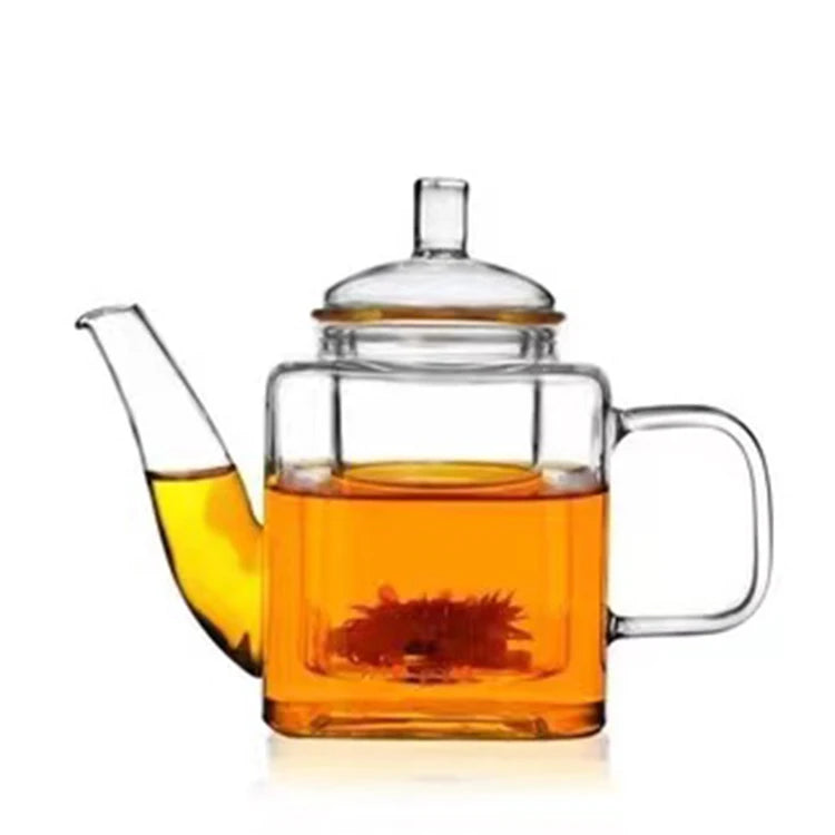 Hot Selling Wholesale Square Shape Glass Teapot with Removable Infuser Stovetop Safe Loose Leaf Tea Maker Set
