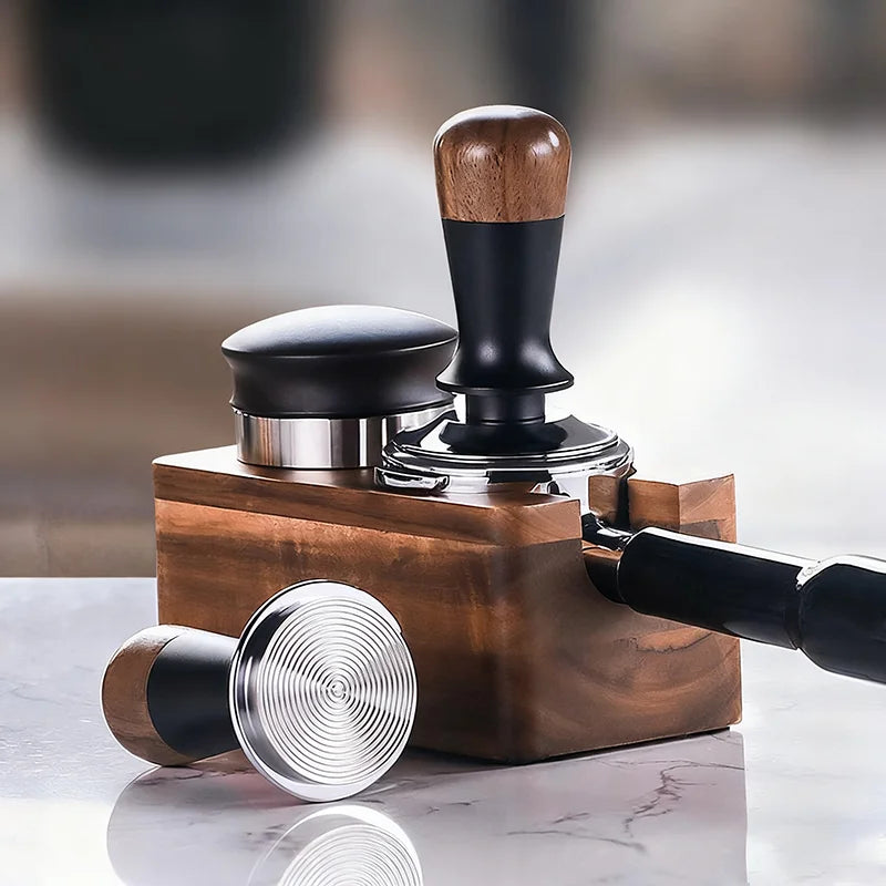 Tailai Good Quality Manual Pressing Coffee Distributor Tamper Flat Base Coffee Tampers Wooden With Wood Handle