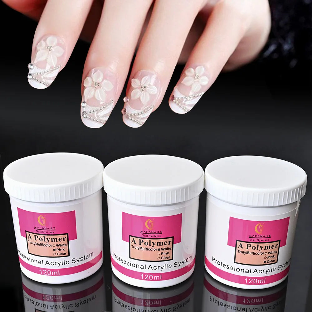 120ml Nail Art Acrylic Powder Clear/White/Pink Art Carving Crystal Polymer 3D Dipping Nail Acrylic Powder for Nail Extension