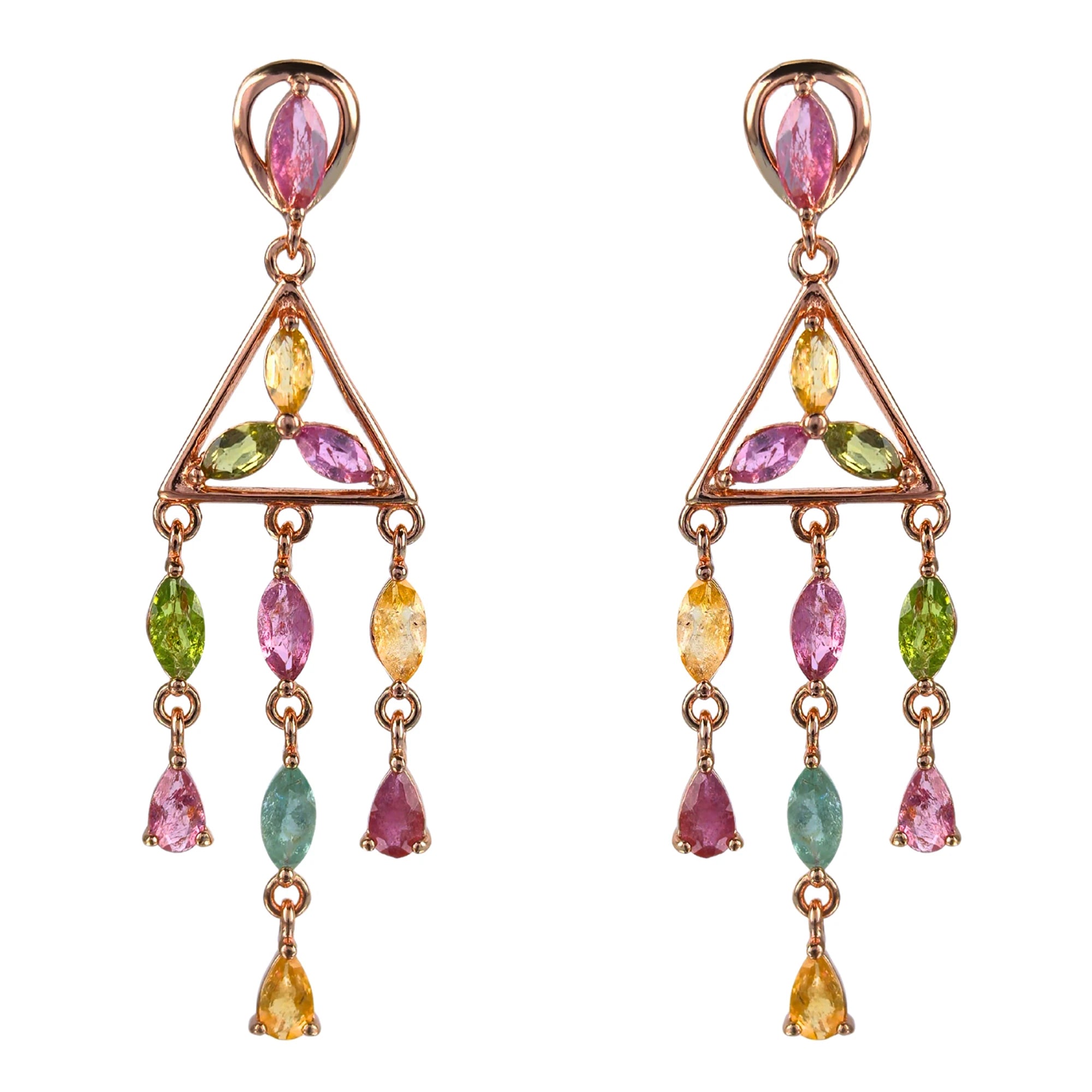 Elegant Rose Gold Plated 925 Silver Jewelry Natural Tourmaline Drop Earrings for Women Birthday Gift