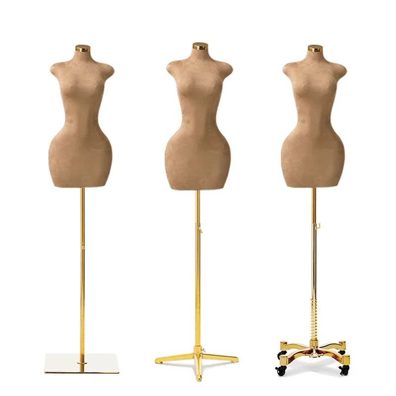 BBL Women Dress Form PU Girl Size Big Hips Bust Manikin Lady Half Body Curvy Female Mannequins Torso Golden Stand