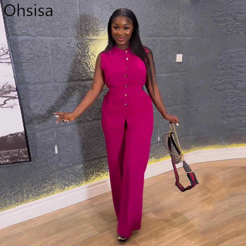 European and American  Women's Summer 2025 New Style O-Neck Sleeveless Waist Lace-up Top Wide-leg Pants Suit
