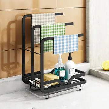 3 Tier Draining Dish Storage Rack Towel Holder Rack with Drainboard Utensil Holders Kitchen Sink Dish Drying Racks
