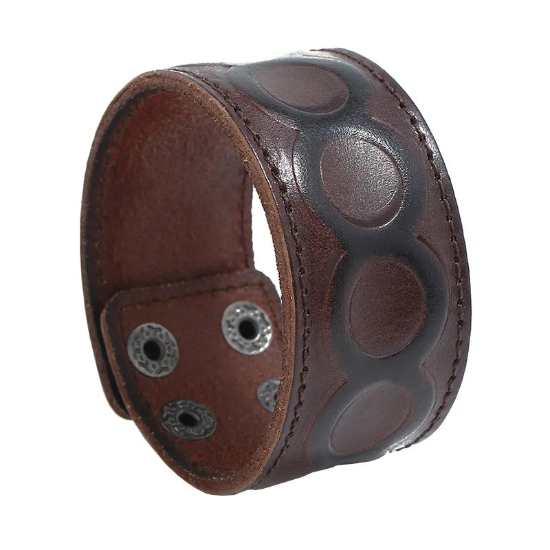 Vintage Brown Genuine Leather Jewelry Cuff Retro Furious Wrap Wristband Bangle Men's Fashion Bracelet 2pcs