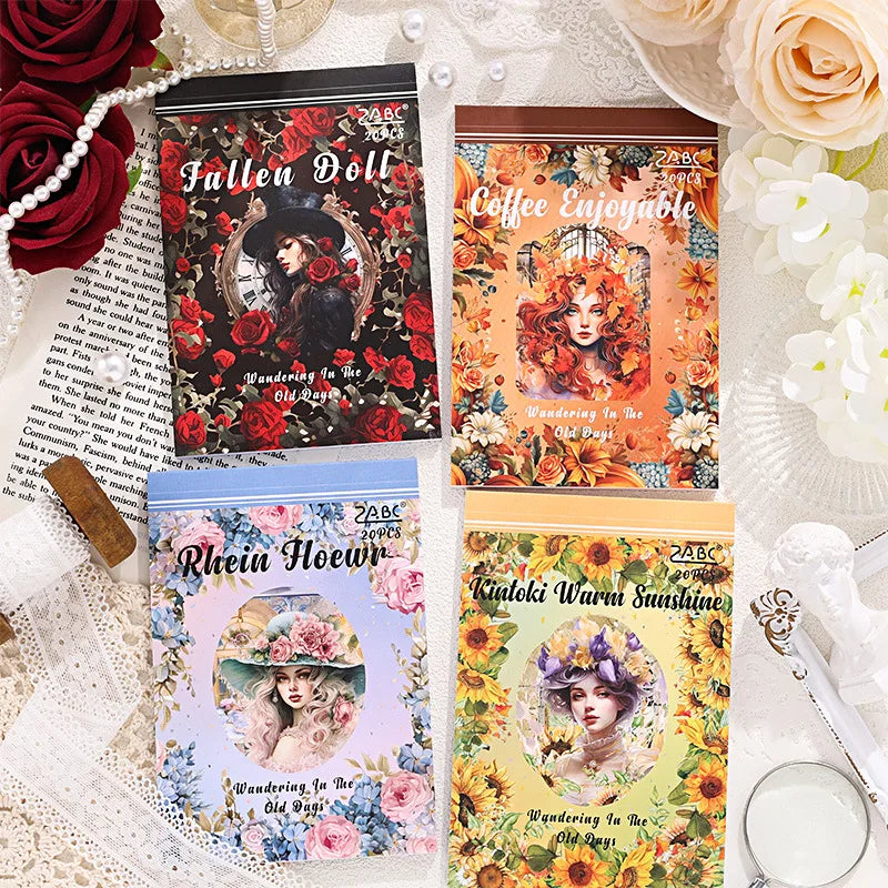 20pcs/pack Diffuse Old Time Handbook Sticker Book Waterproof Pet Cut Film Retro Diy Handbook Material