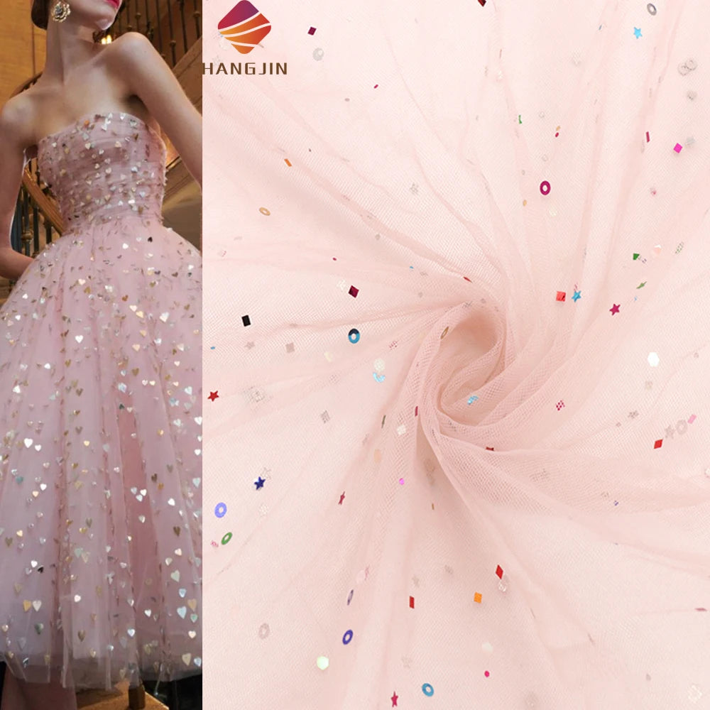 Fashion Sparkle Soft Mesh Net Fabrics With Colorful Laser Sequins for DIY Costumes Dresses Glitter Tulle Material Fabric