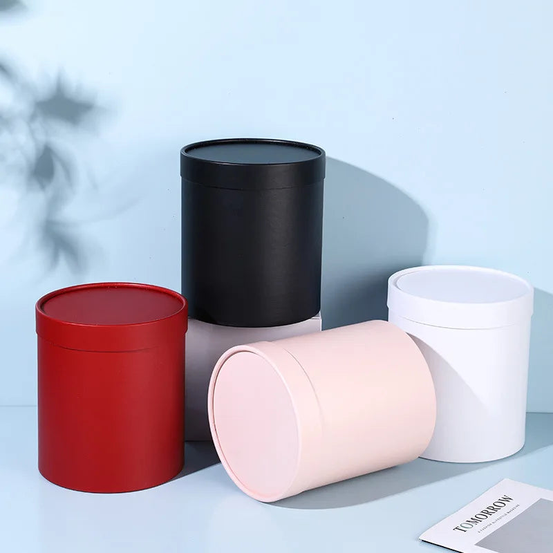 Wholesale Flower Arrangement Box Solid Color Cylinder Round Single Large Red Flower Box for Flower Packaging