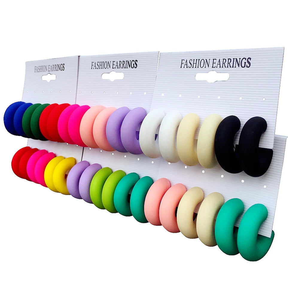 Popular C-shaped Fashion Jewelry Sweet Girl Acrylic Hoop Earrings Matte Frosted Simple Korea Women 3 Pairs/set Candy Color Cc FS