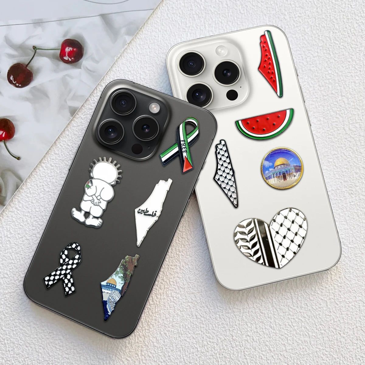 Ready  Free Designs Palestine Watermelon Triangle Heart Design  Metal Stickers Mobile Poster Badge Pin