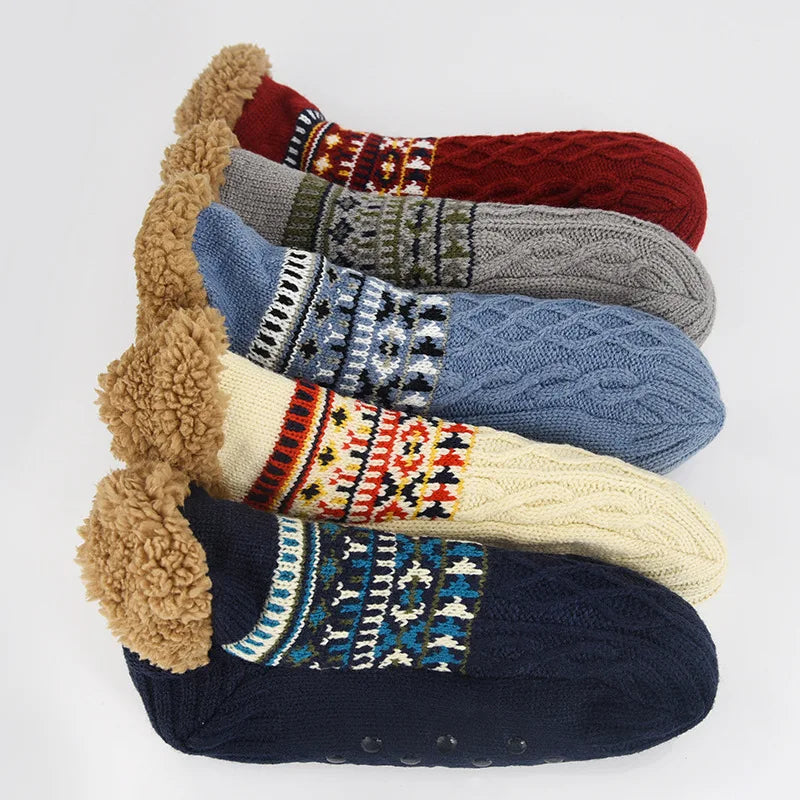 Autumn and Winter Adult Warm Tube Snow Socks Velvet Thickening Anti-Slip Feature Solid Color Floor Socks for Men and Women
