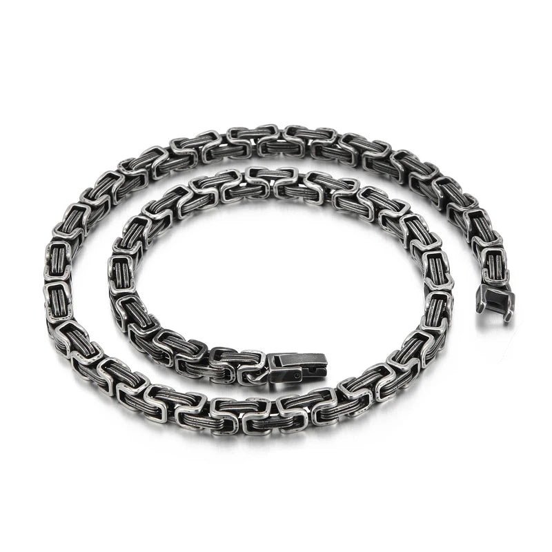 Kalen 500*6/8mm Mens Retro Classic Stainless Steel Byzantine Chain Link Necklaces