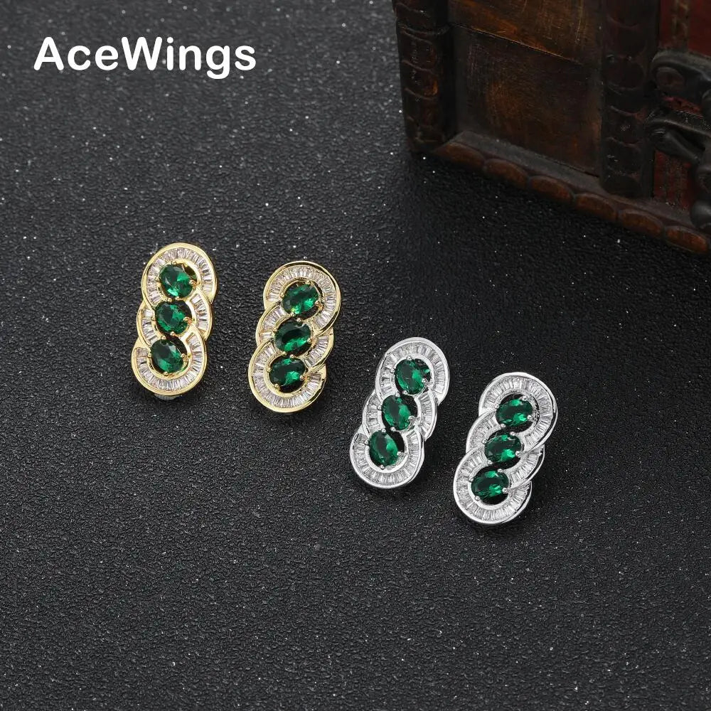 AceWings E031 Brass CZ Charm Earrings Setting Zircon Hip Hop Iced Out Gold/Silver Plated Anniversary