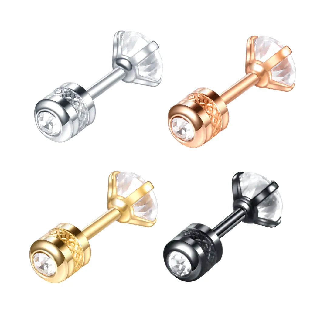 Mix Colors 30pcs 16G Stainless Steel Zircon Ball Ear Stud Plug Set for Wedding Gothic Body Piercing Bulk