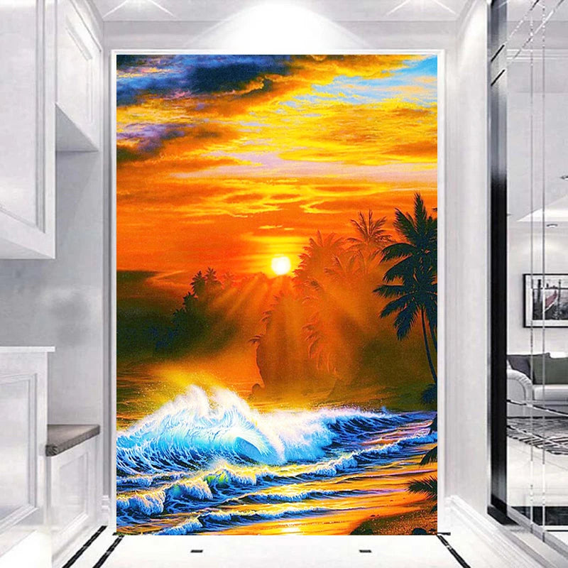 5D AB Diamond Painting Landscape Waterfall Round Full Drill Painting Scenery Canvas Wall Painting Decor Embroidery Accessory Kit