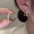 Women's Silver Needle Korean Style High-End Fashion Pearl Stud Earrings Versatile Double-Layer C-Shaped Pearl Minimalist Style