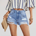 Women's Vintage Casual Mid-Rise Straight Leg Denim Hotpants Comfortable Breathable Summer Shorts with Ripped Design