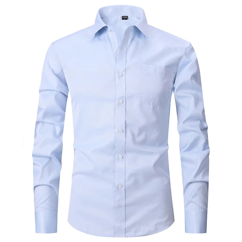Leesourcing Concealed Button Long Sleeve Elastic Anti-Wrinkle Waterproof Anti-Static Cotton Formal Professional Shirt