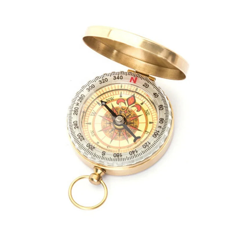 Pocket Watch Retro Flip Copper Compass Outdoor Mountaineering Multi-Function With Cover Glow