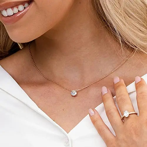 Korean Simple Jewelry Women Jewellery Necklace Plated Cz Simulated Solitaire Choker Pendant Necklace Gold 925 Sterling Silver