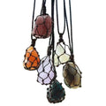 Natural Raw Crystal Stone Charms Handmade Rope Knotted Bag Healing Irregular Gemstone Quartz Amethyst Tiger Eye Pendant Necklace