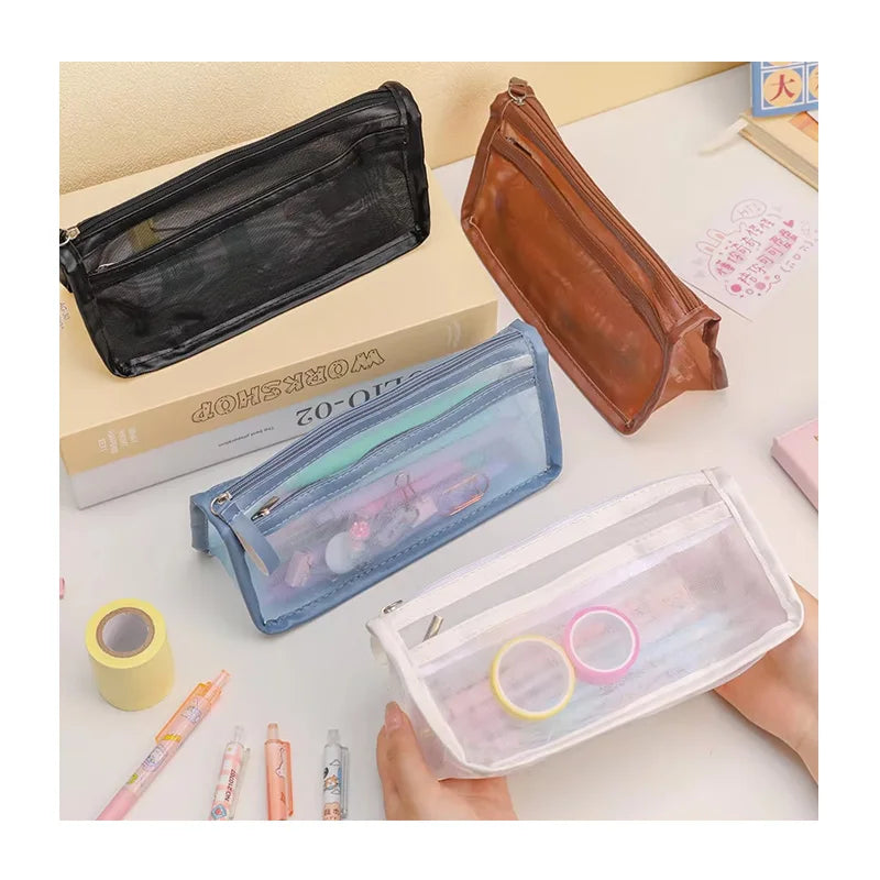 Wholesale Students Stationery Pen Bag Zipper Mesh Pencil case for School