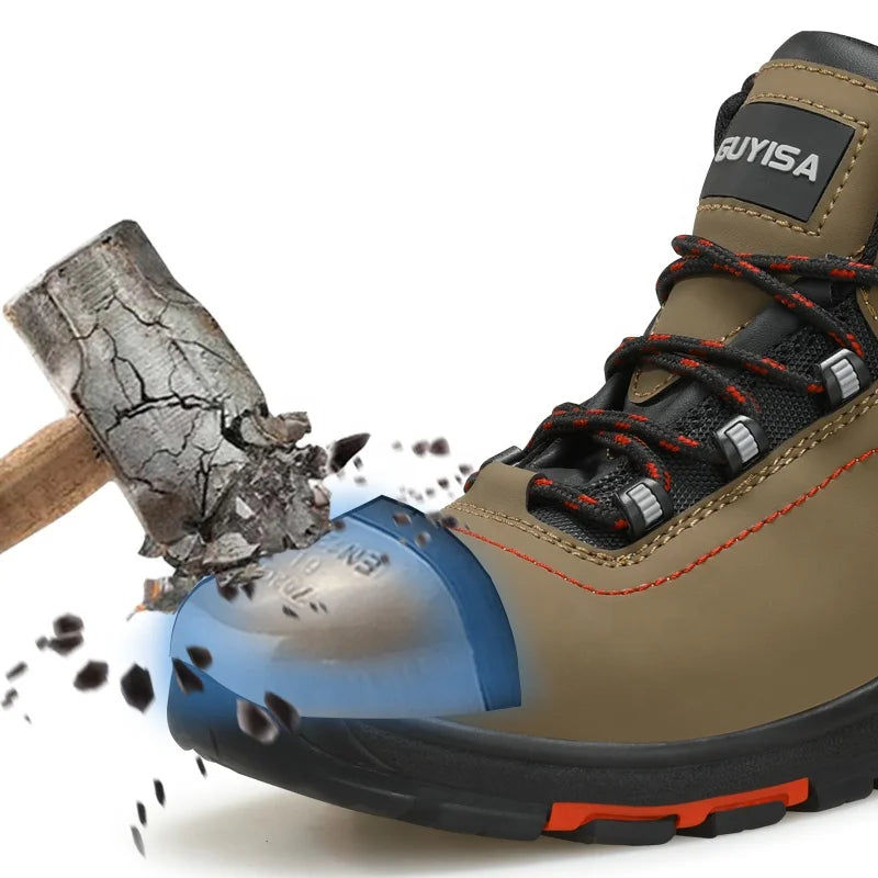 For Custom Unisex Genuine Leather Steel Toe Anti-Slip Safety Boots for Summer/Winter/Autumn