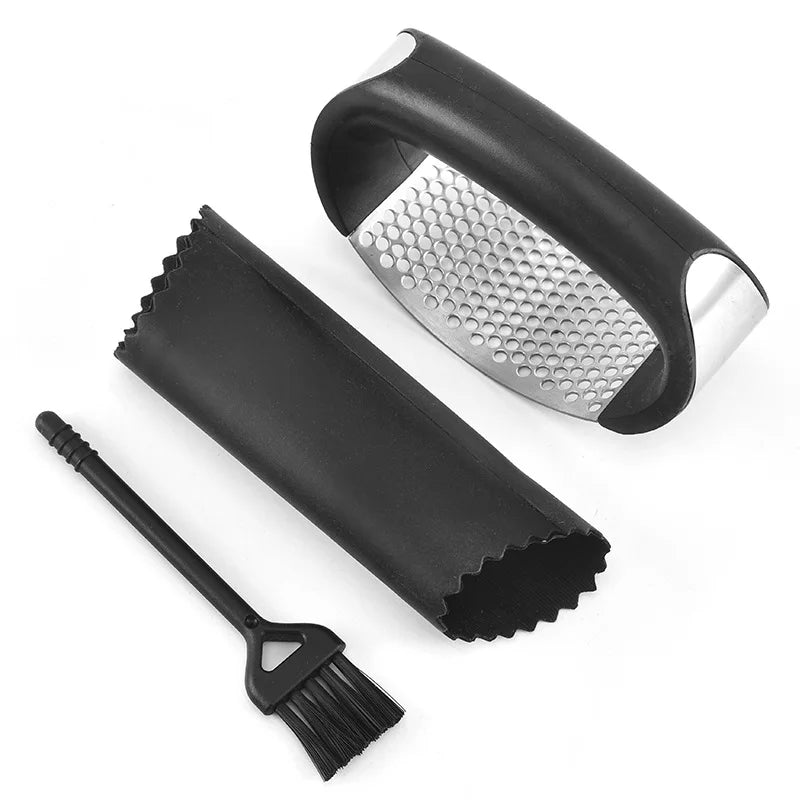 Hot Selling Kitchen Accessories Garlic Masher Stainless Steel Manual Garlic Press with Peeler Set