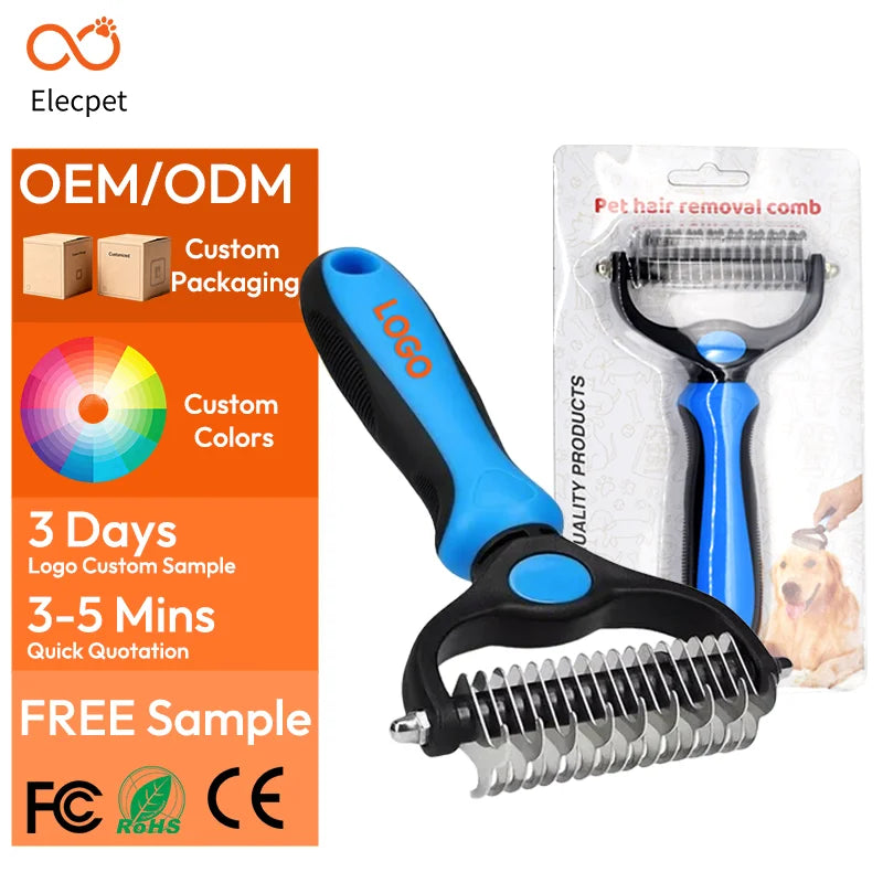 Pet Fur Knot Cutter Dog Grooming Shedding Tools Pet Hair Removal Brush Double Sided for Long Hair Deshedding Comb